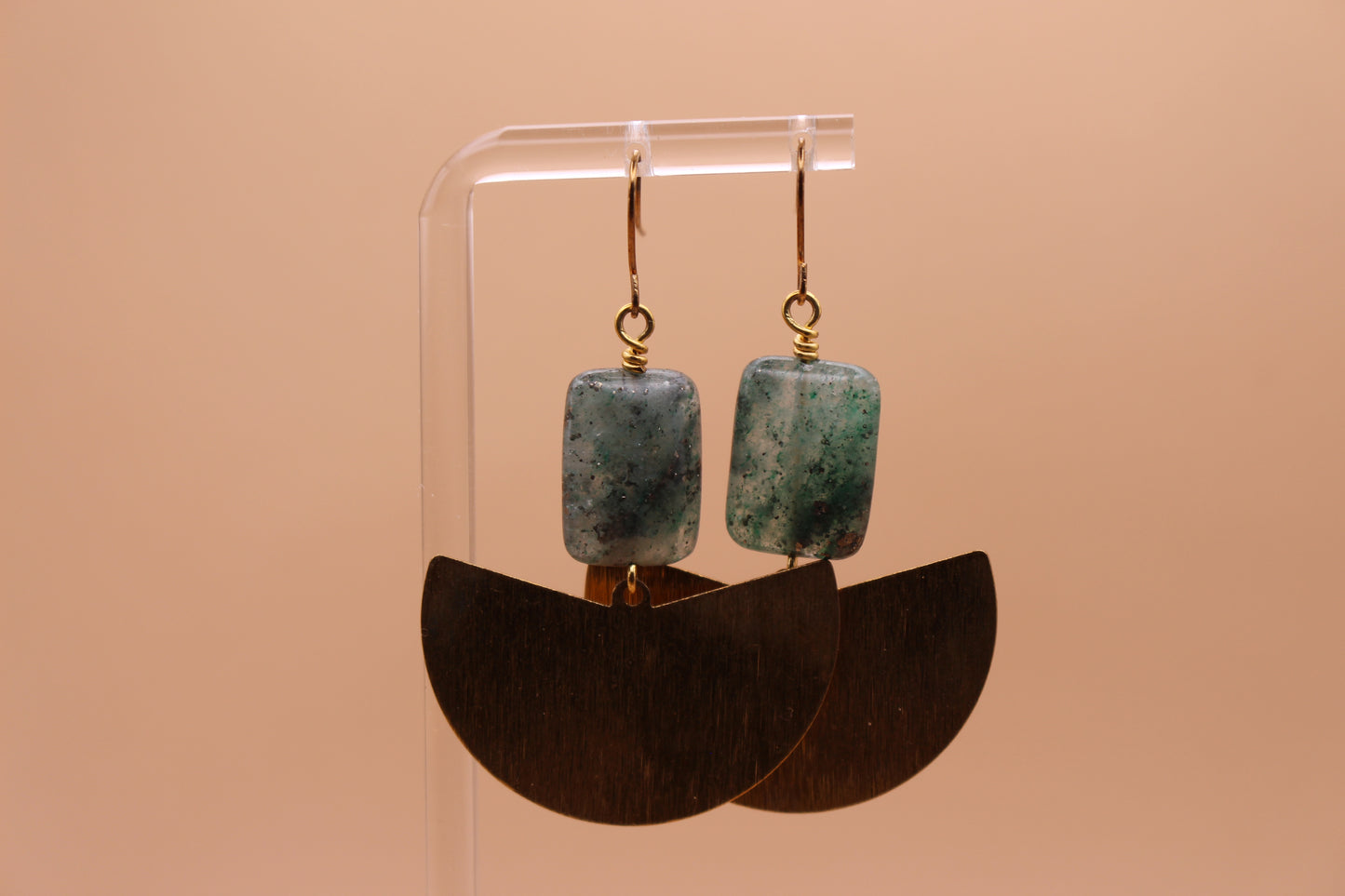 Blue Green Quartz & Textured Brass Fan