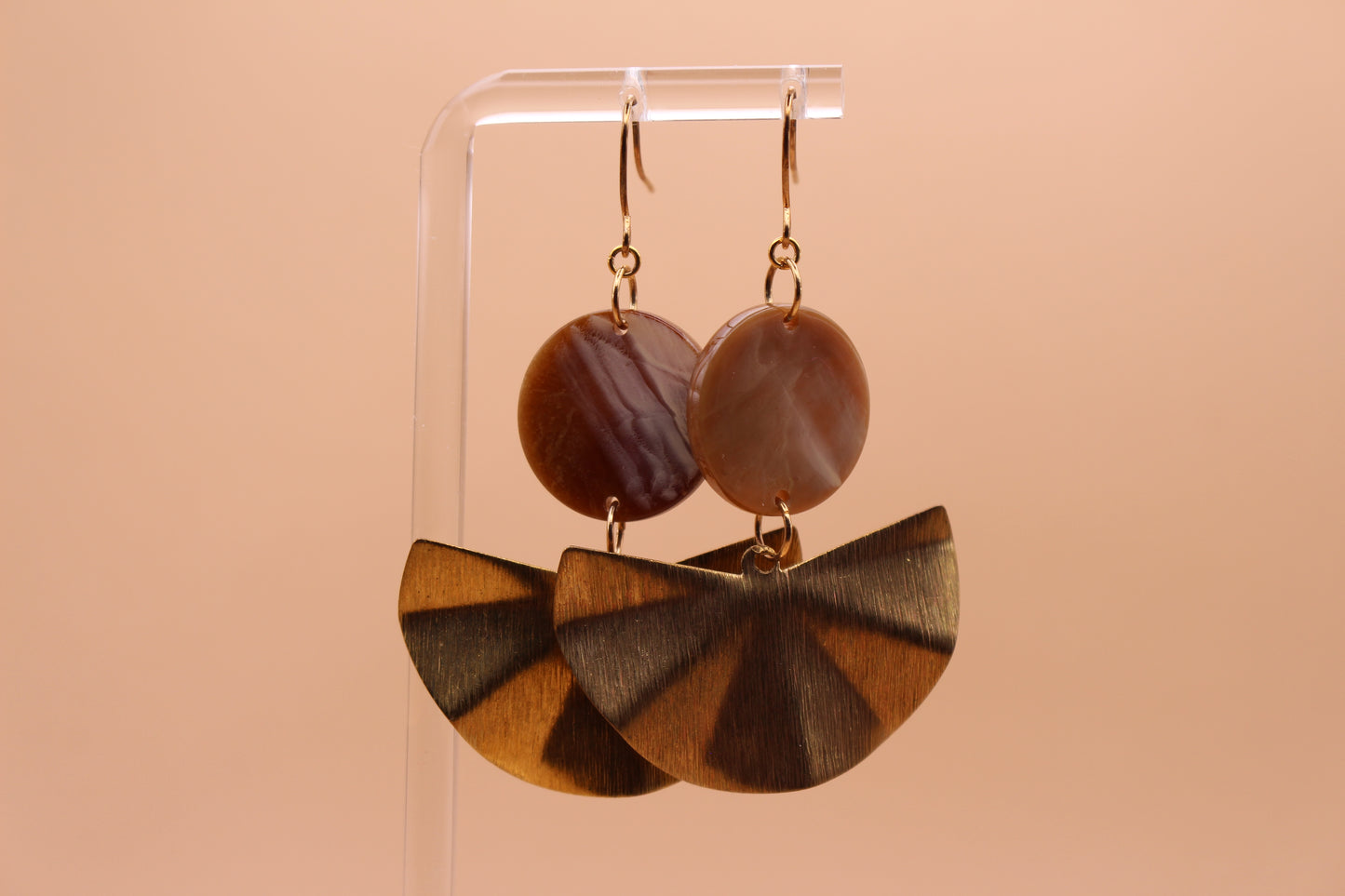 Brown Acetate & Brass Wavy Fan
