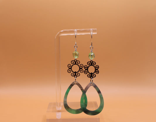 Green Swirl Teardrop Earrings