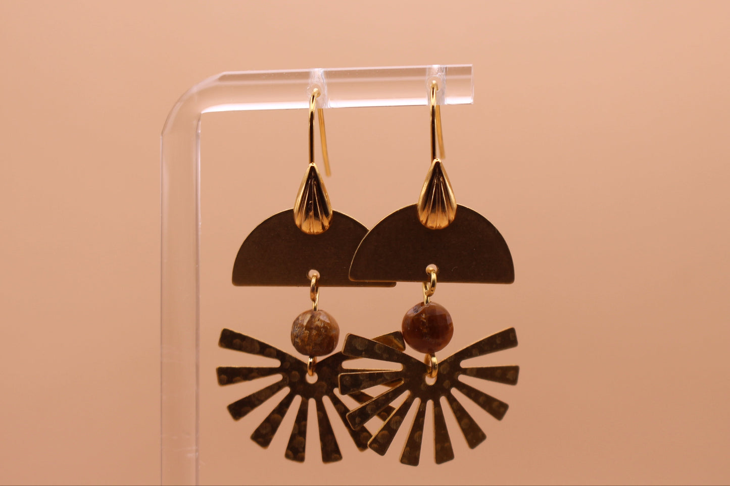 Gold Faceted Fossil Jasper & Hammered Fan