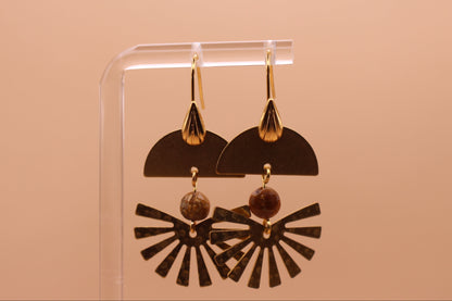 Gold Faceted Fossil Jasper & Hammered Fan