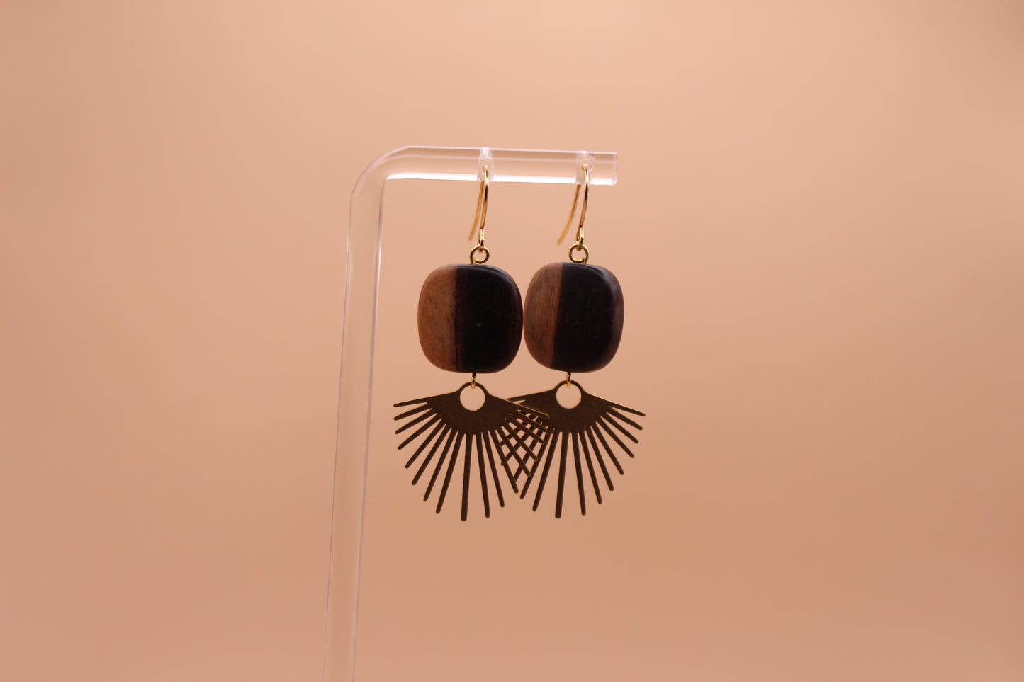 Walnut Wood Square w/Brass Fringe Charm