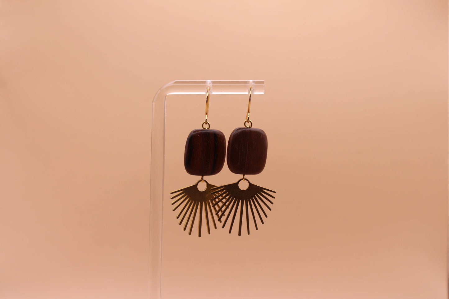 Walnut Wood Square w/Brass Fringe Charm