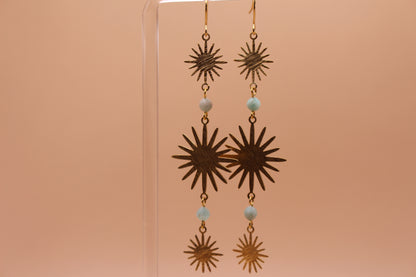 Brass Sunburst Faceted Amazonite Dangle