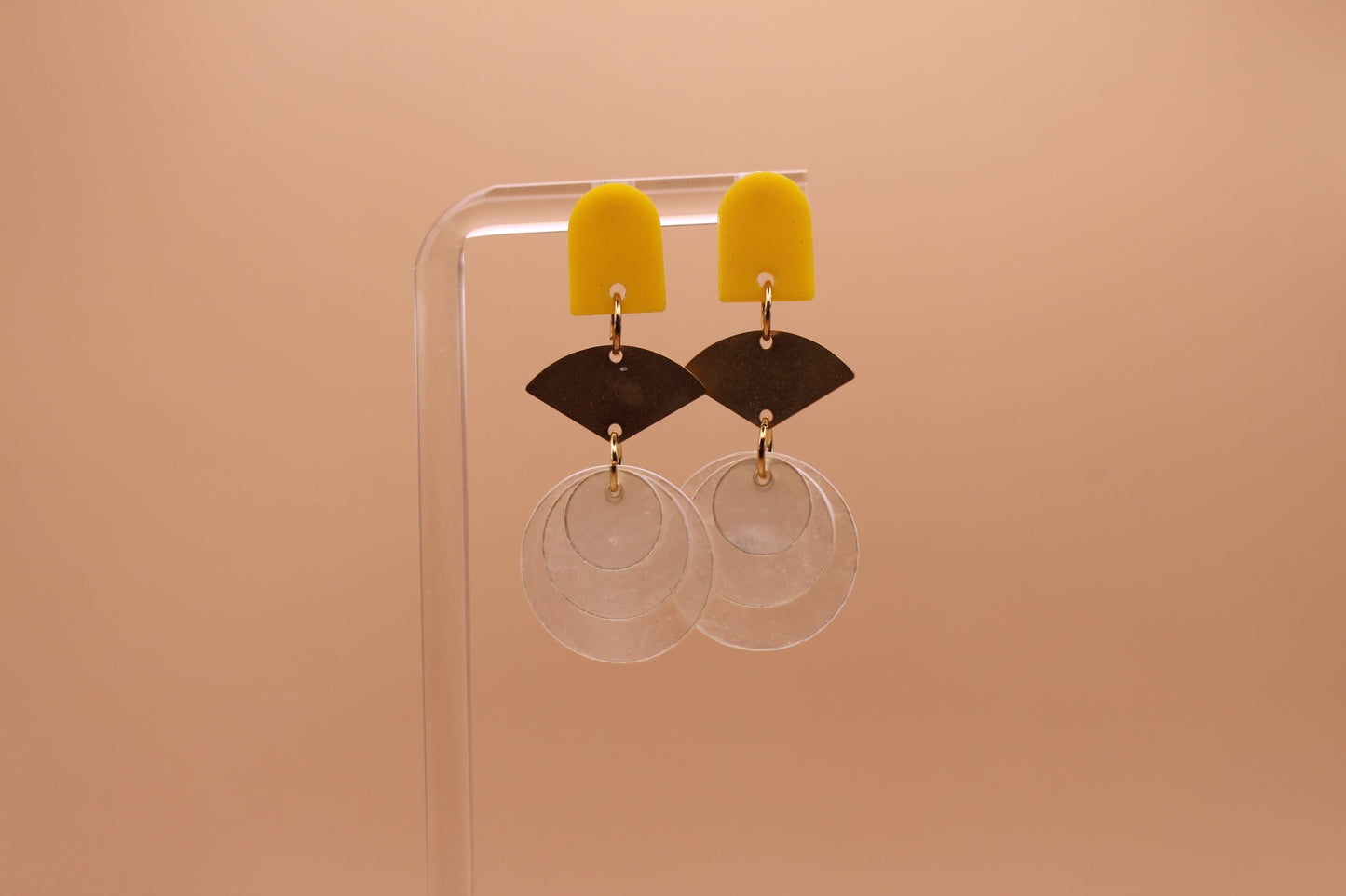 Stud Capiz Brass Fan Earrings