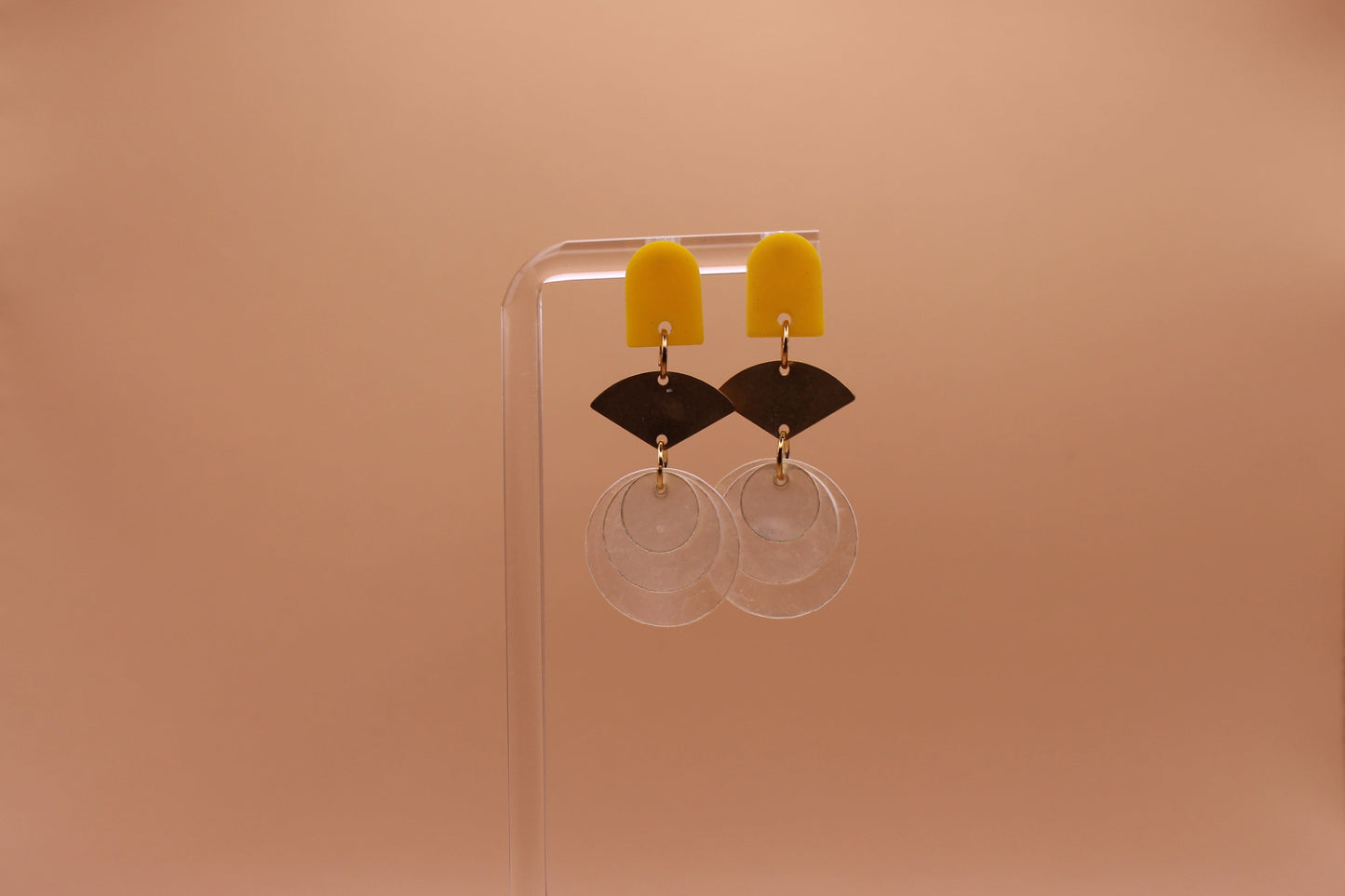 Stud Capiz Brass Fan Earrings