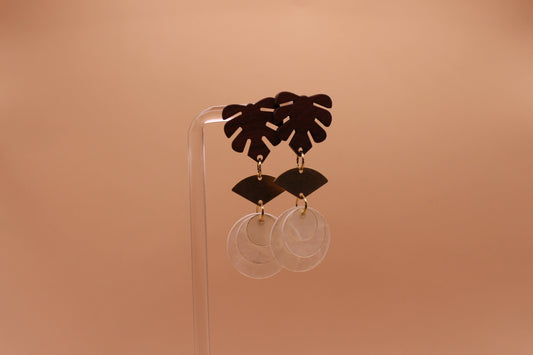 Stud Capiz Brass Fan Earrings