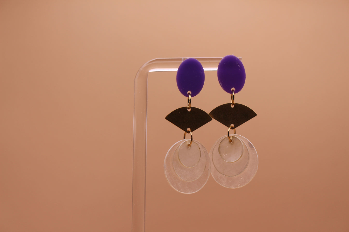 Stud Capiz Brass Fan Earrings