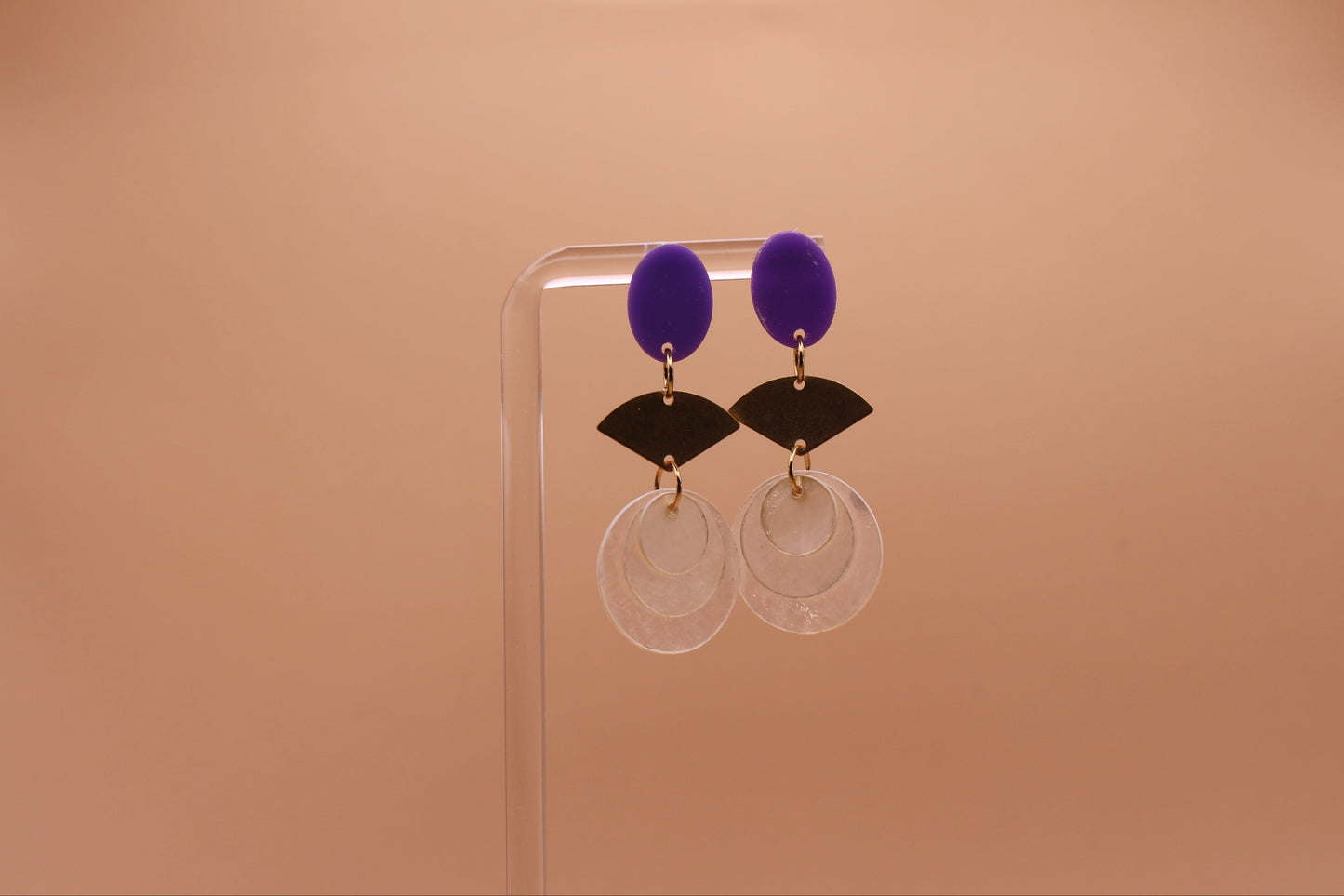 Stud Capiz Brass Fan Earrings