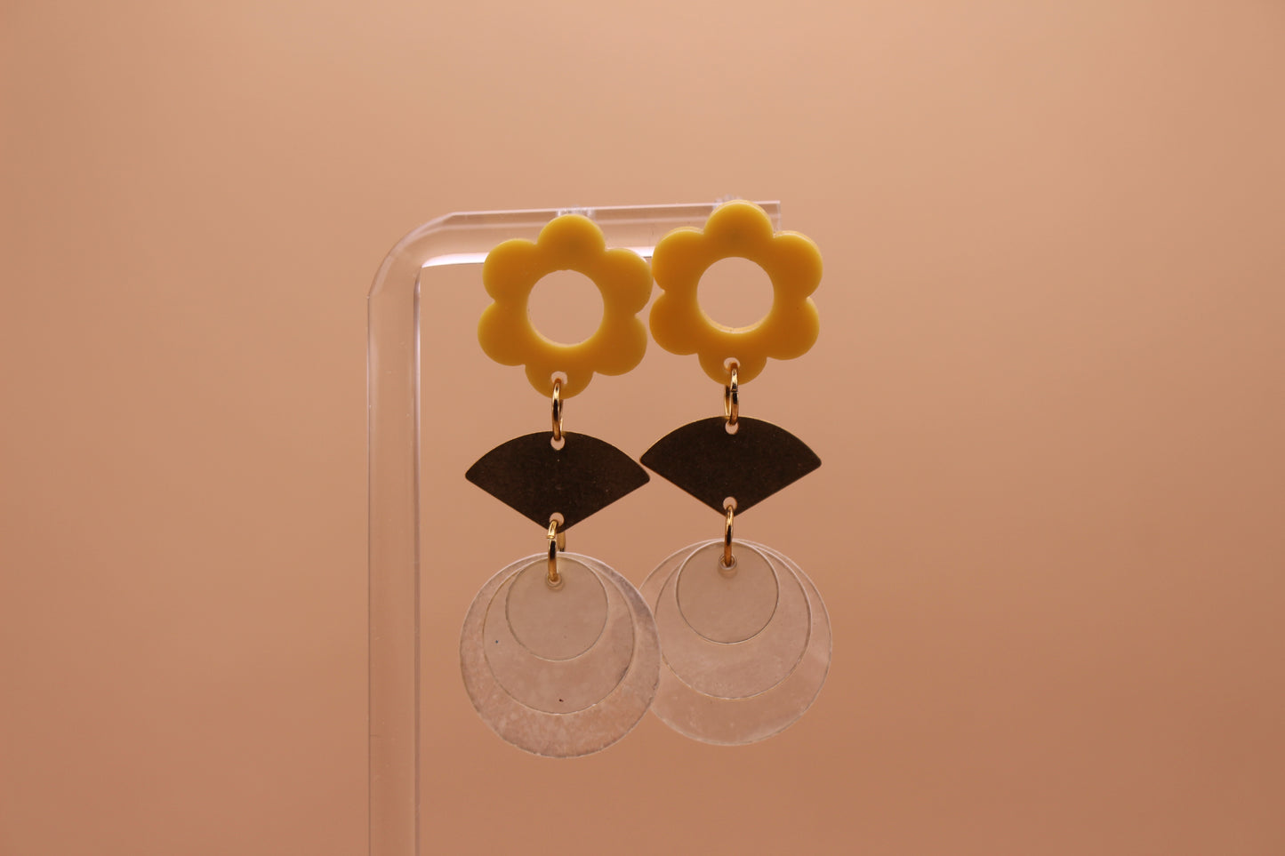Stud Capiz Brass Fan Earrings