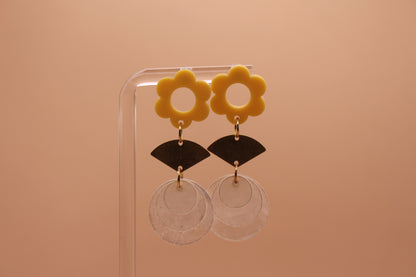 Stud Capiz Brass Fan Earrings