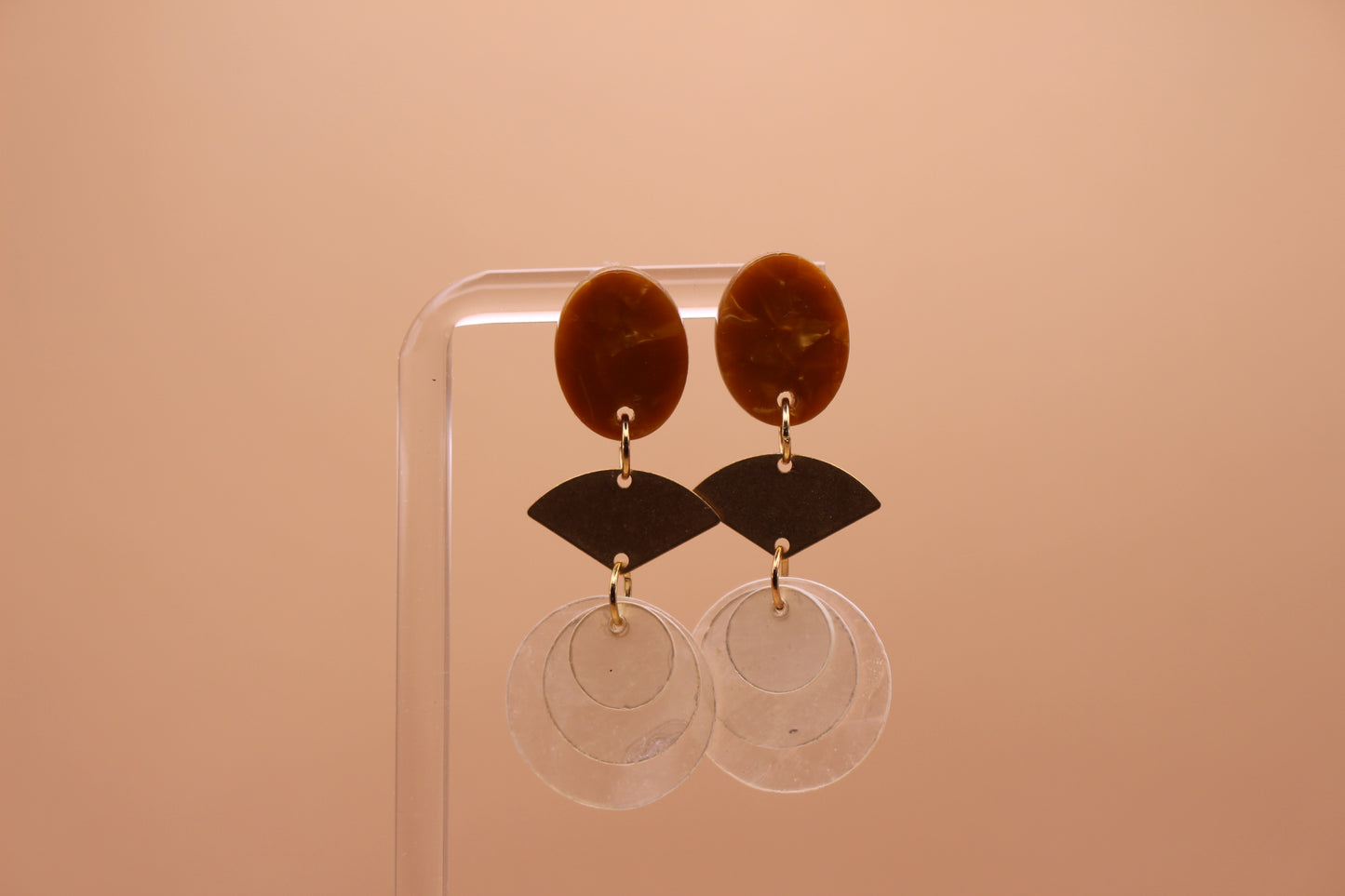 Stud Capiz Brass Fan Earrings