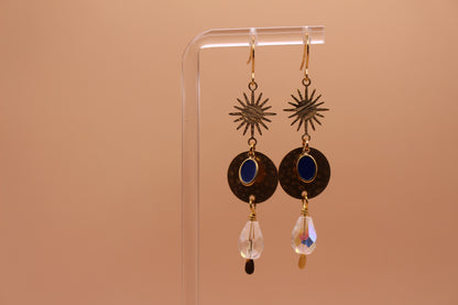 Sapphire Blue Enamel Sunburst Crystal Dangle