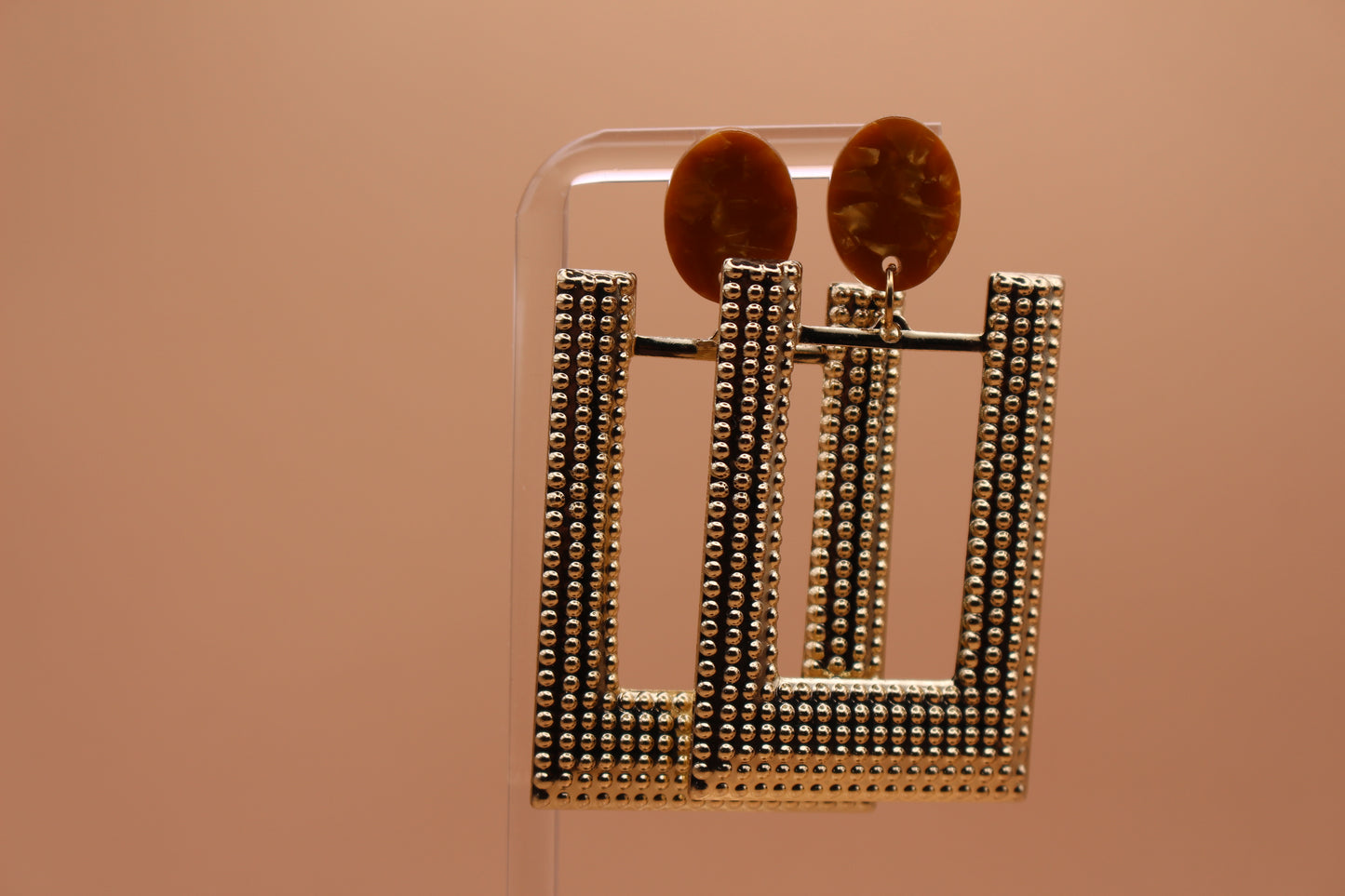 Brown Acetate Posts & Textured Gold Rectangle Charm