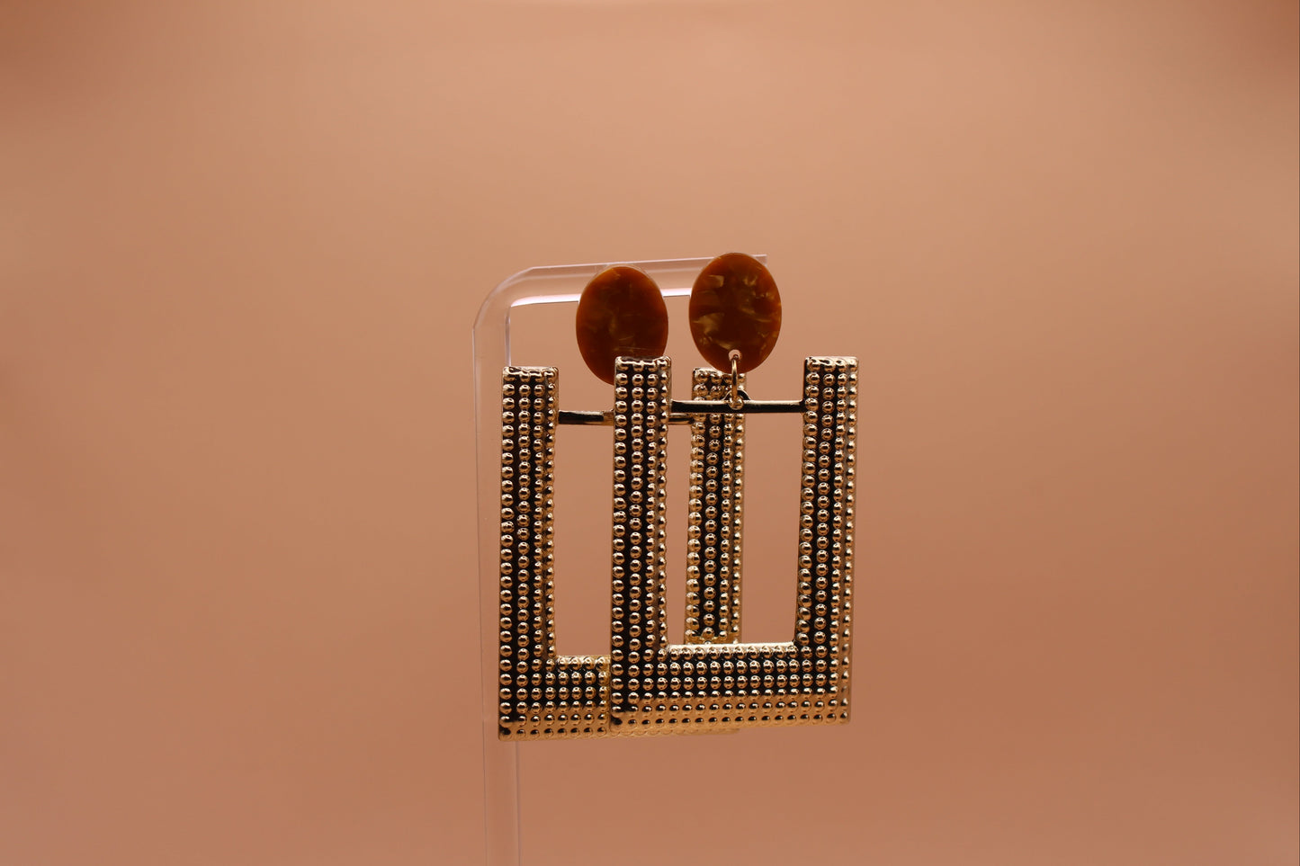 Brown Acetate Posts & Textured Gold Rectangle Charm