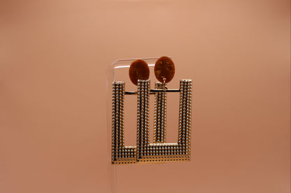 Brown Acetate Posts & Textured Gold Rectangle Charm