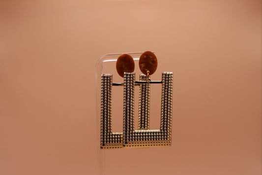 Brown Acetate Posts & Textured Gold Rectangle Charm