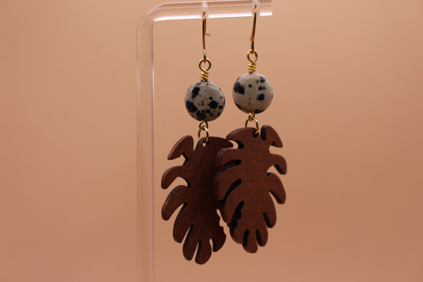 Dalmatian Jasper & Walnut Wood Monstera
