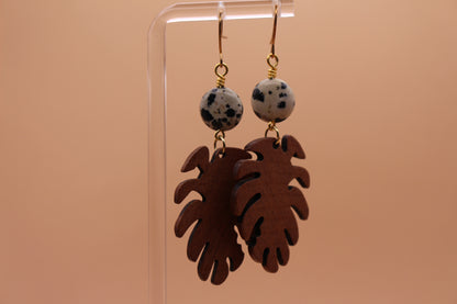 Dalmatian Jasper & Walnut Wood Monstera