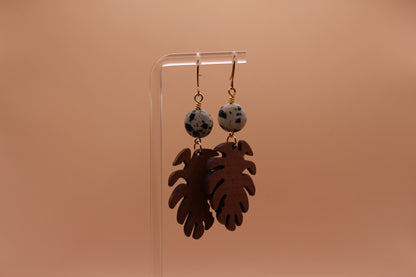 Dalmatian Jasper & Walnut Wood Monstera