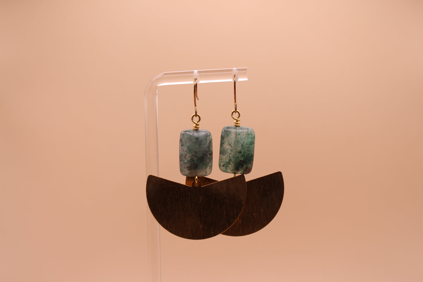 Blue Green Quartz & Textured Brass Fan