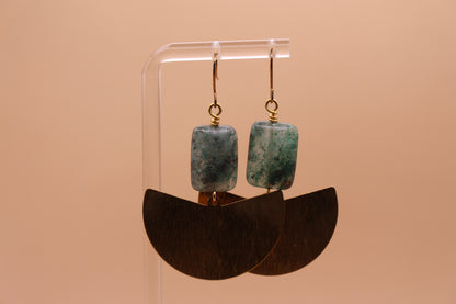 Blue Green Quartz & Textured Brass Fan