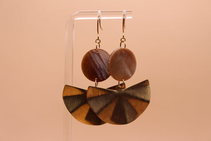 Brown Acetate & Brass Wavy Fan