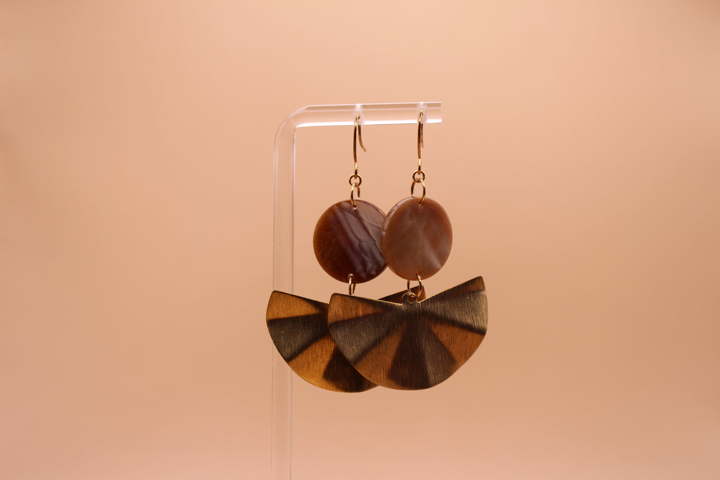 Brown Acetate & Brass Wavy Fan