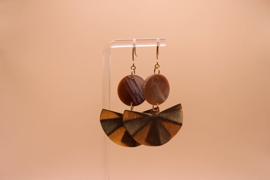 Brown Acetate & Brass Wavy Fan